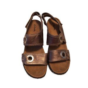 WOMENS CLARKS LEXI BIRCH BROWN LEATHER STRAP COMFORTABLE SANDALS SIZE 7